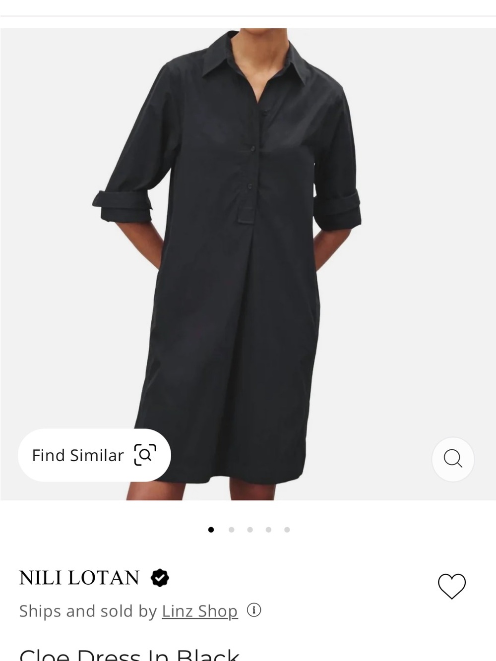NWT Nili Lotan Black Popover Shirt Dress Long Sleeve Tunic